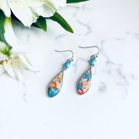 Blue Rust Terra Cotta Swirl Earrings Silver Boho Jewelry Western Jewelry - Picture 6 of 10